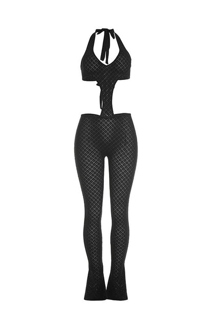 Open-Knit Halter Cutout Catsuit Lavish Daily