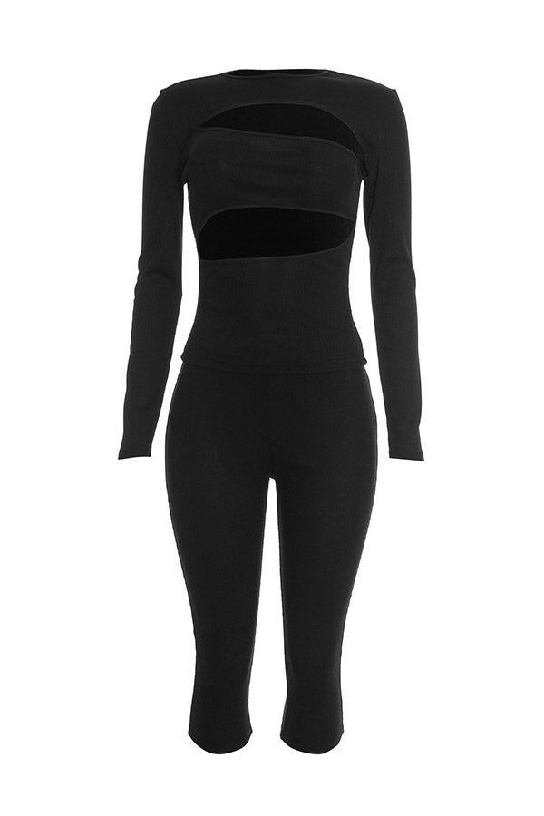 Cutout Long-Sleeve Top & Capri Pants Set Lavish Daily