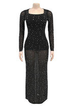 Crystal Embellished Square Neck Maxi Dress Lavish Daily