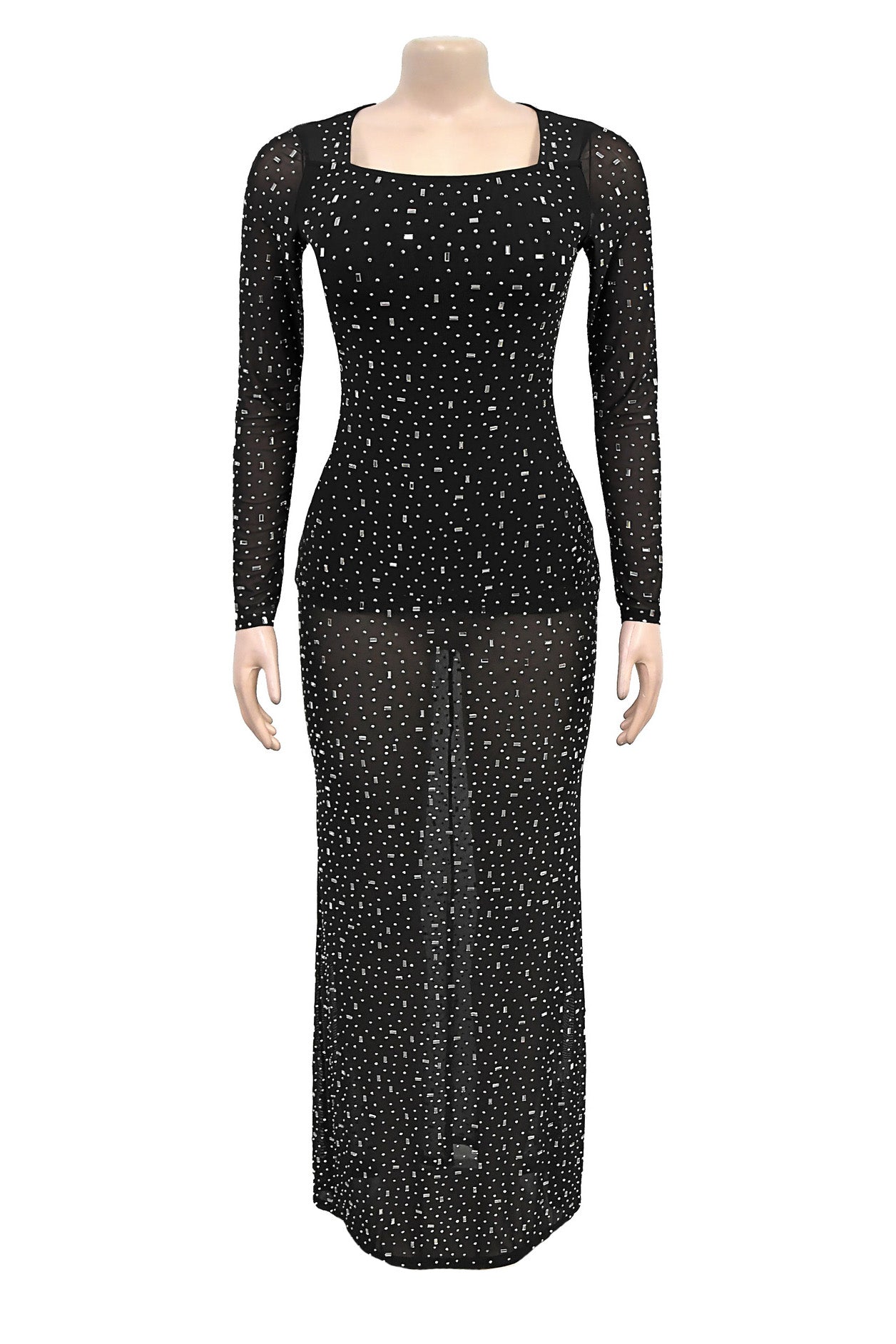 Crystal Embellished Square Neck Maxi Dress Lavish Daily