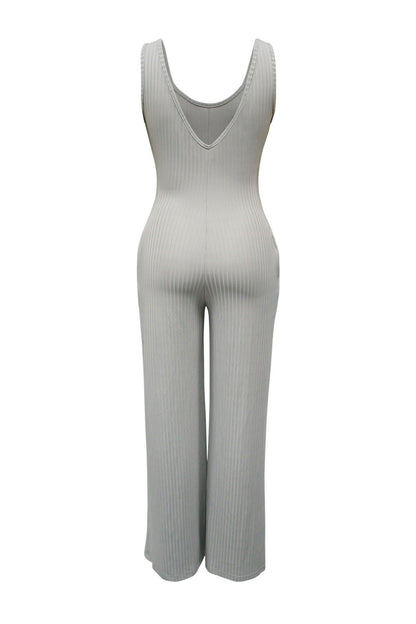 2-Piece Ribbed Knit Tank Jumpsuit & Cropped Top Set Lavish Daily