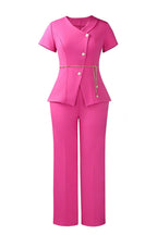 Short Sleeve Asymmetric Blazer Trouser Set Lavish Daily