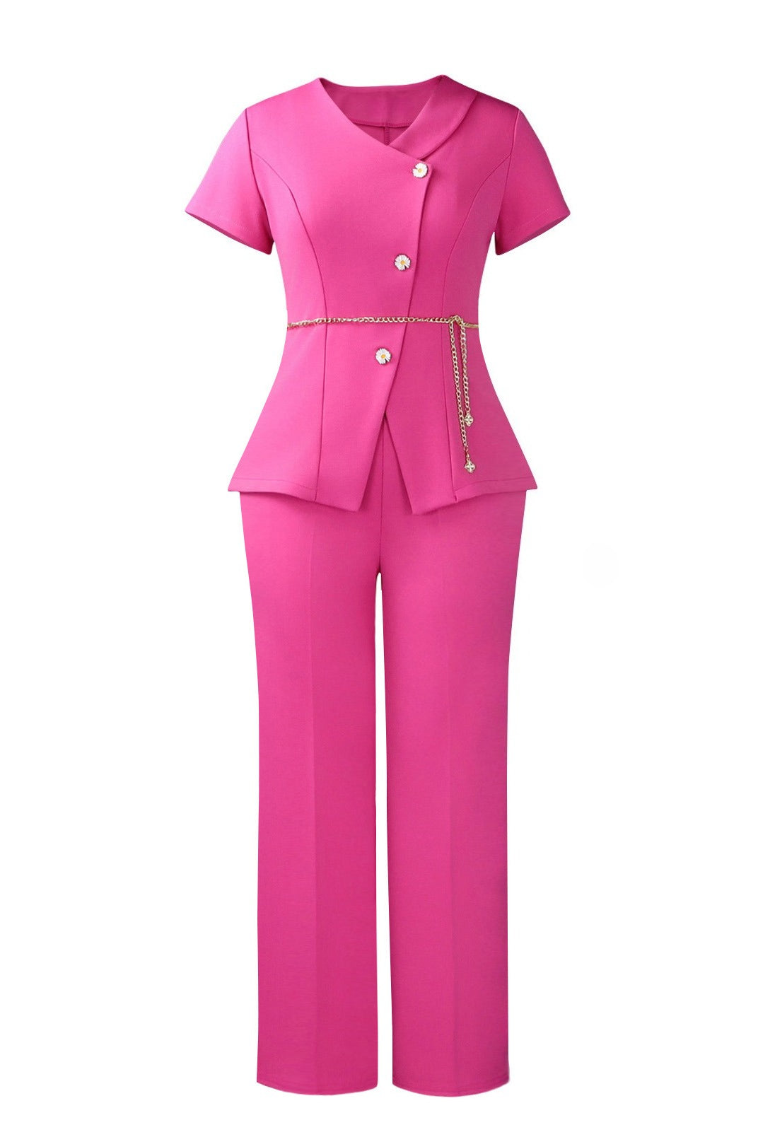 Short Sleeve Asymmetric Blazer Trouser Set Lavish Daily