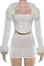 Crop Faux Fur Blouse & Corset 3 Piece Set LavishDaily