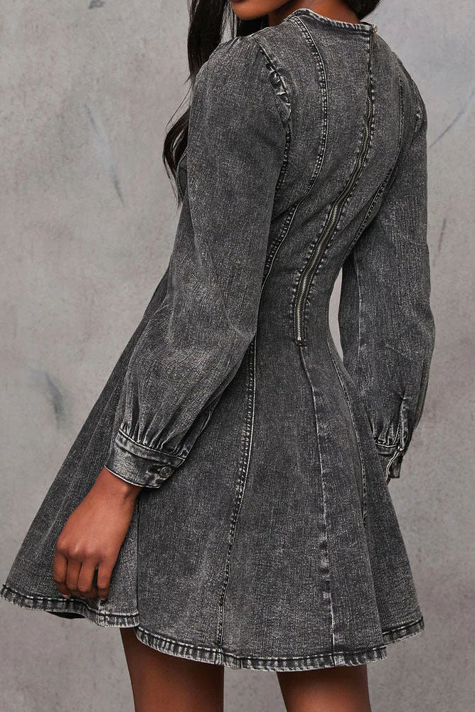 Denim Fit And Flare Mini Dress Lavish Daily