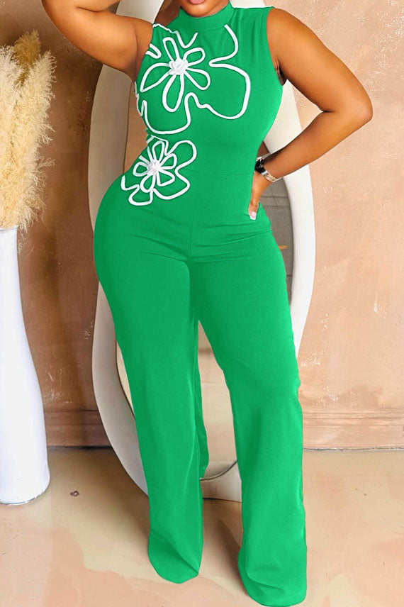 Round Neck Slim Sleeveless Floral Print Jumpsuit Lavish Daily