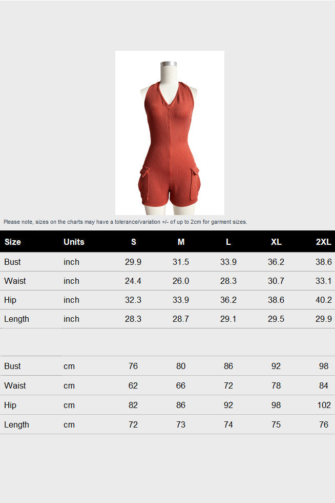 Halter Ribbed Cargo Romper Lavish Daily