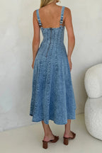 Sleeveless Backless Strappy Denim Maxi Dress Lavish Daily