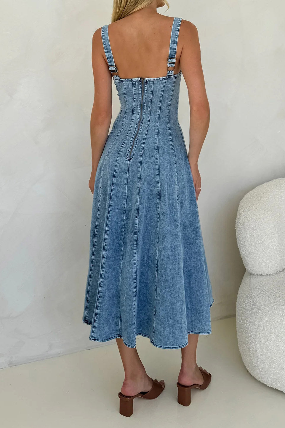 Sleeveless Backless Strappy Denim Maxi Dress Lavish Daily