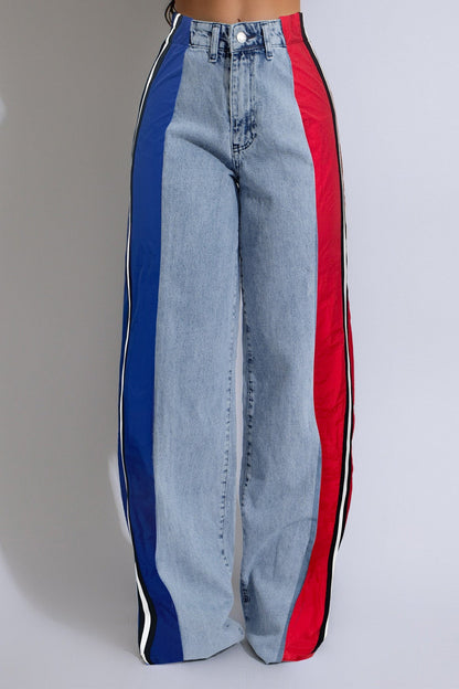 Wide Jeans with Wide Contrast Side Lines-Light Blue Lavish Daily