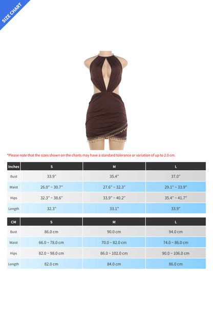 Cutout Halter Beaded Fringe Mini Dress Lavish Daily
