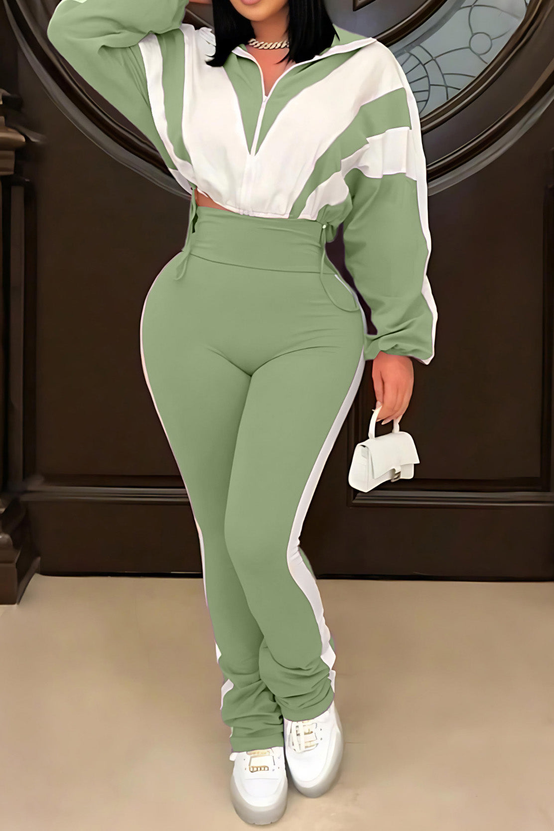 Sporty Color Block 2-Piece Tracksuit Lavish Daily