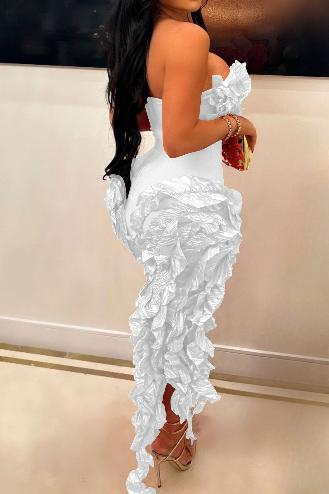 Strapless 3D Ruffle Asymmetrical Dress Lavish Daily