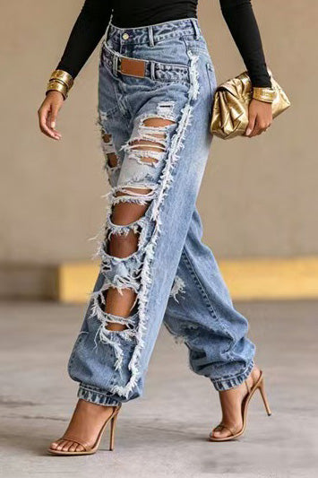 Distressed Crossover Baggy Jeans Lavish Daily