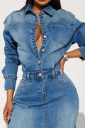 Long Sleeve Denim Trench Dress LavishDaily