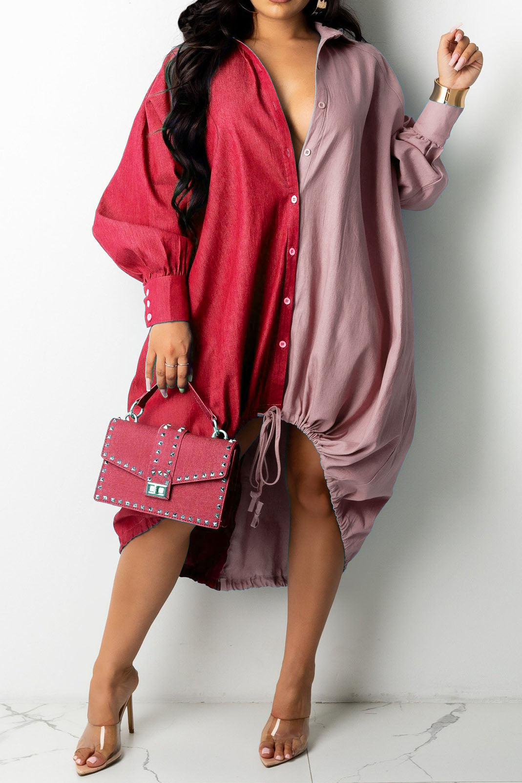 Two-tone Drawstring Hem Tunic Top Lavish Daily