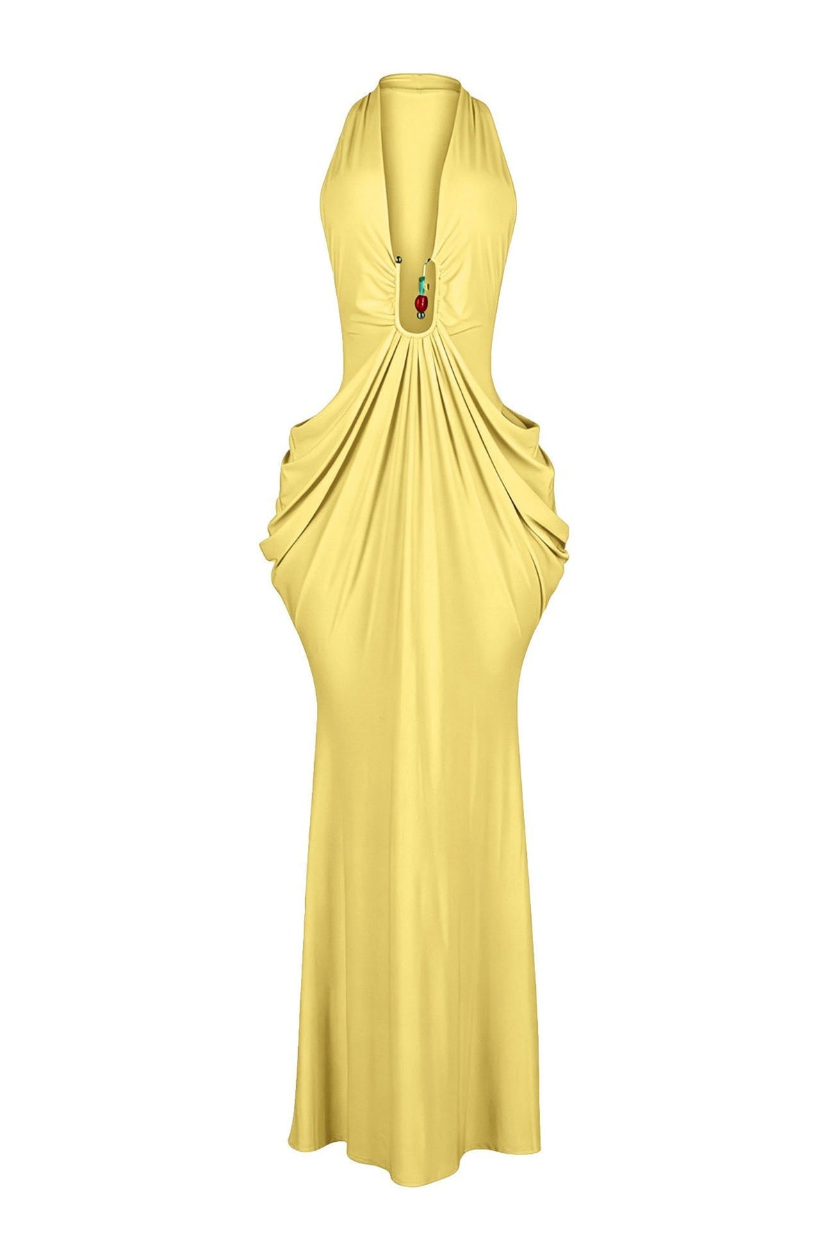 Plunging Halter Beaded Cutout Maxi Dress Lavish Daily