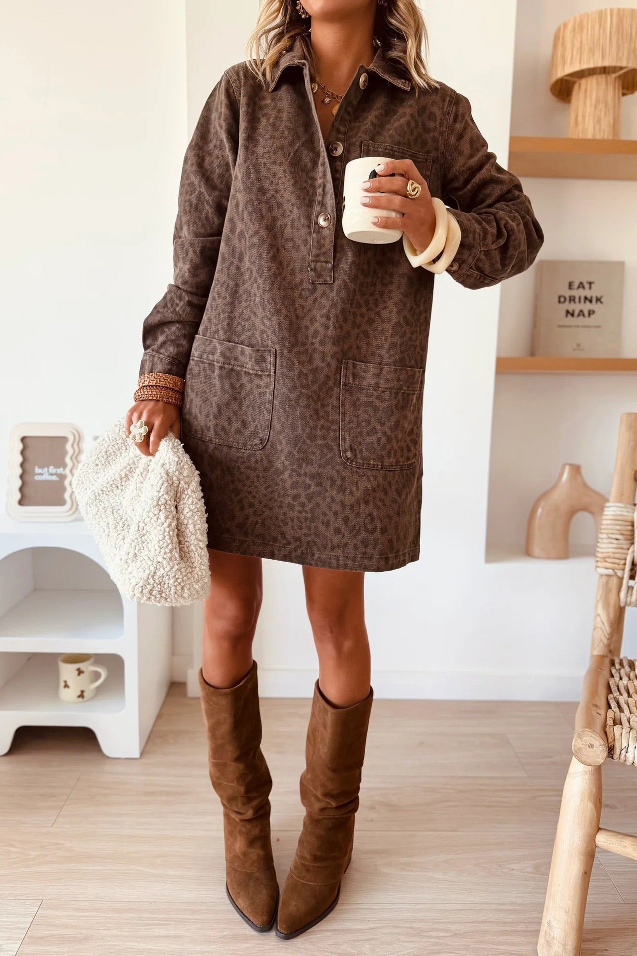 Denim Long Sleeve Mini Dress LavishDaily