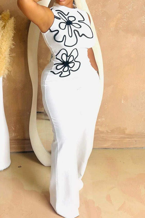 Round Neck Slim Sleeveless Floral Print Jumpsuit Lavish Daily