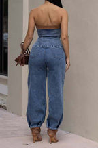 Strapless Stretch Denim Two-Piece Set Lavish Daily