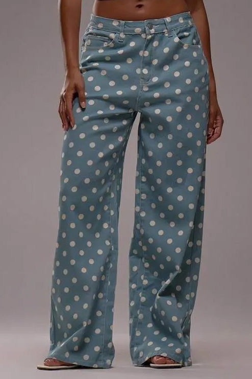 Polka Dot Non-Stretch Denim Jeans LavishDaily