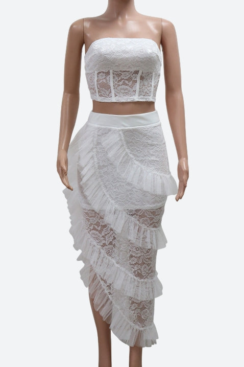 Lace Strapless Top and Ruffle Skirts Sets Lavish Daily