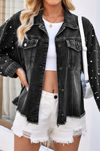 Pearl Trim Raw Hem Denim Jacket Lavish Daily