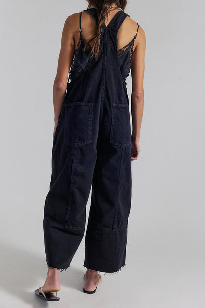 Pleated Wide Leg Denim Overalls Lavish Daily