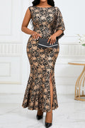 Floral Print Hot Stamping Golden Side Slit Dress Lavish Daily