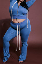 Hooded Zip Sweatshirt and Flare Pants Set Lavish Daily