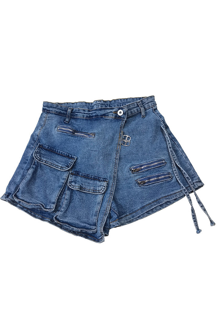 Asymmetrical Cargo Denim Skirts Lavish Daily
