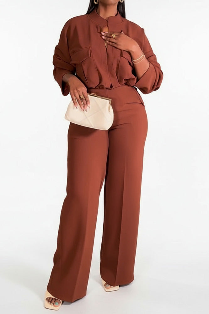 Casual V-Neck Top and Wide Leg Pants Set Lavish Daily
