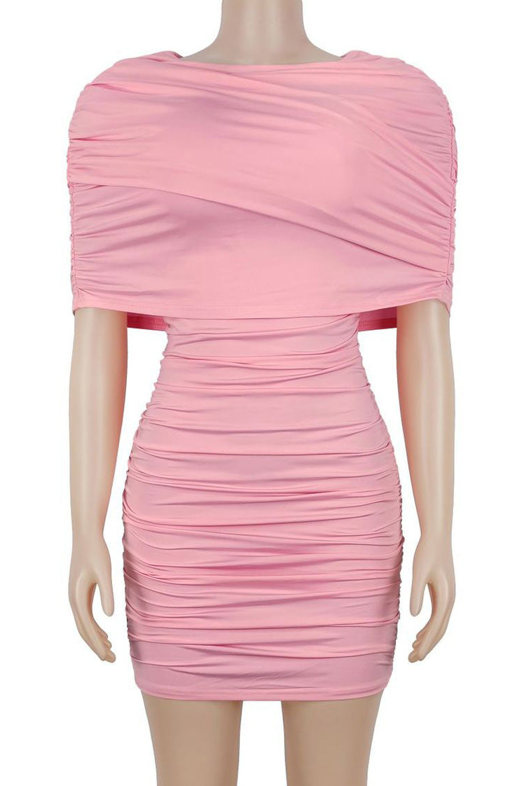 Draped Cape Ruched Bodycon Mini Dress Lavish Daily