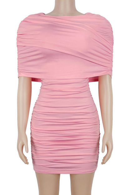 Draped Cape Ruched Bodycon Mini Dress Lavish Daily