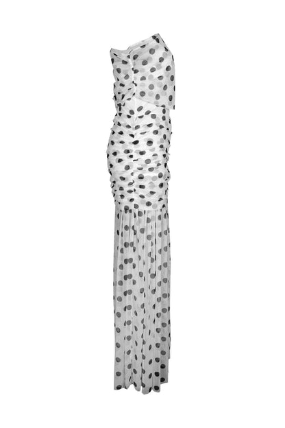 Polka Dot Off-Shoulder Slit Maxi Dress Lavish Daily