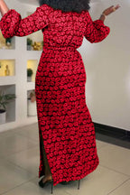 Print Slit V Neck Long Dresses Lavish Daily