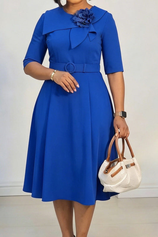 Asymmetrical Floral Collar Belted A-Line Dress Lavish Daily