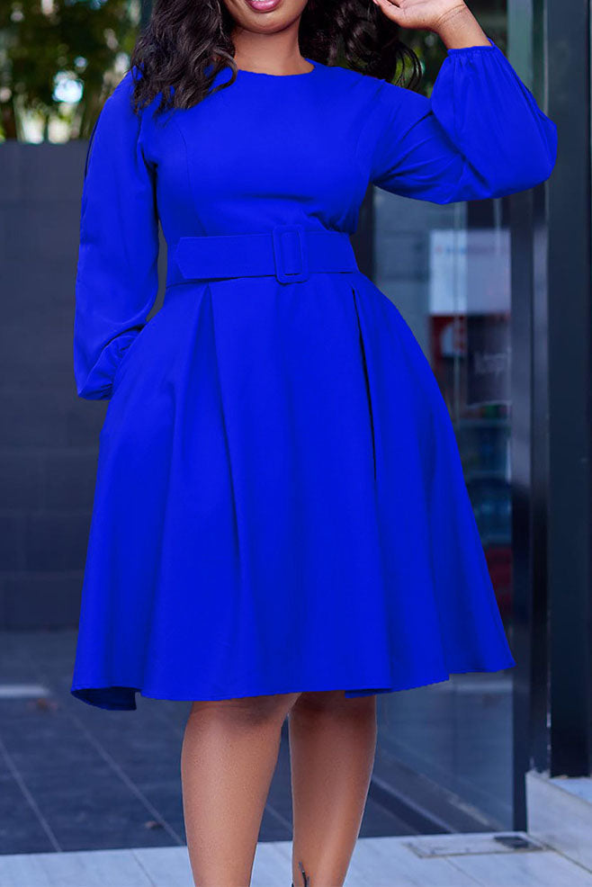 Crew-Neck Long Sleeve High Waisted Dress Lavish Daily