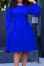 Crew-Neck Long Sleeve High Waisted Dress Lavish Daily