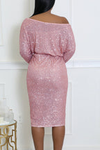 3/4 Sleeve Sequin Stretch Dress Lavish Daily