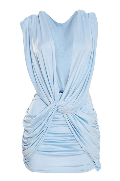 Plunging Twist Front Backless Mini Dress Lavish Daily