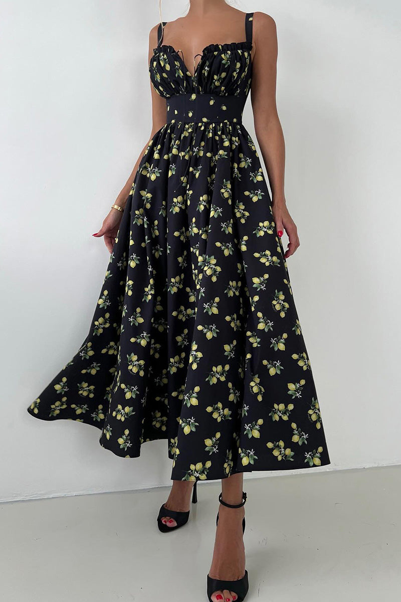 Low-Cut Tie Front High-Waist Split Floral Dress Lavish Daily