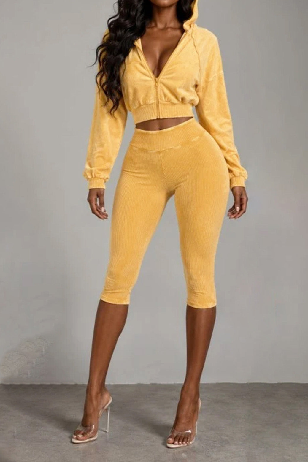 Washed Hoodie & Ribbed Capri Leggings Set Lavish Daily