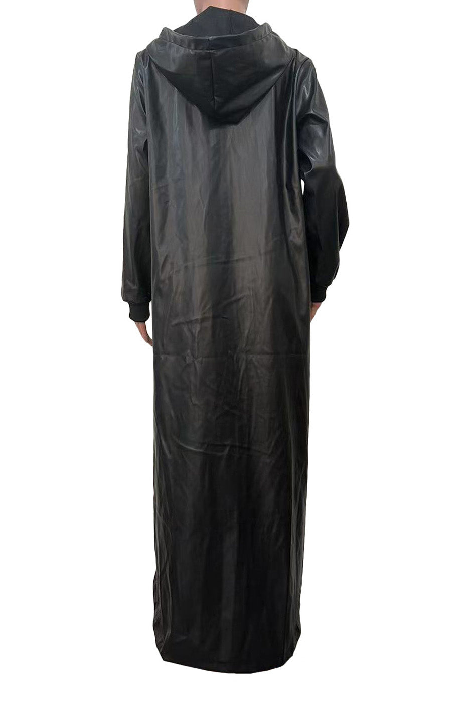 PU Hooded Drawstring High-Low Cape Jacket Lavish Daily