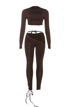 Long Sleeve Crop Top and Lace-Up Pants Set Lavish Daily