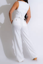 Linen Sleeveless Suit Set for Work Office Lavish Daily