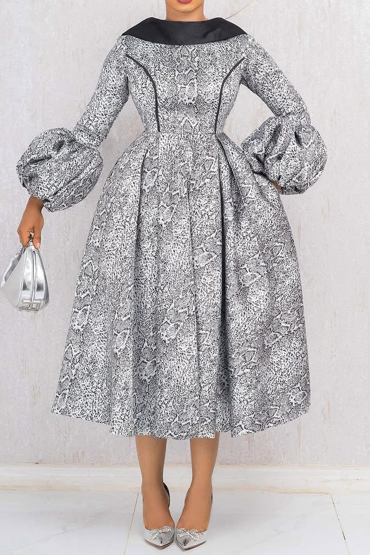 Printed Puff-Sleeve Midi Dress Lavish Daily