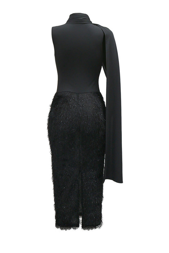 Sleeveless Round Neck Fuzzy Panel Maxi Dress Lavish Daily