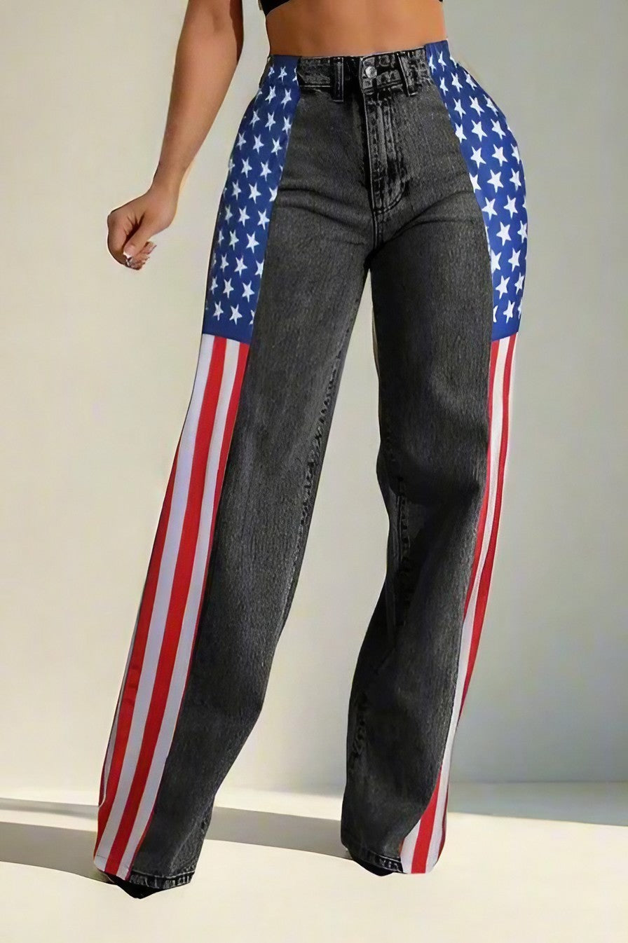 American Flag Print Light Wash Jeans Lavish Daily