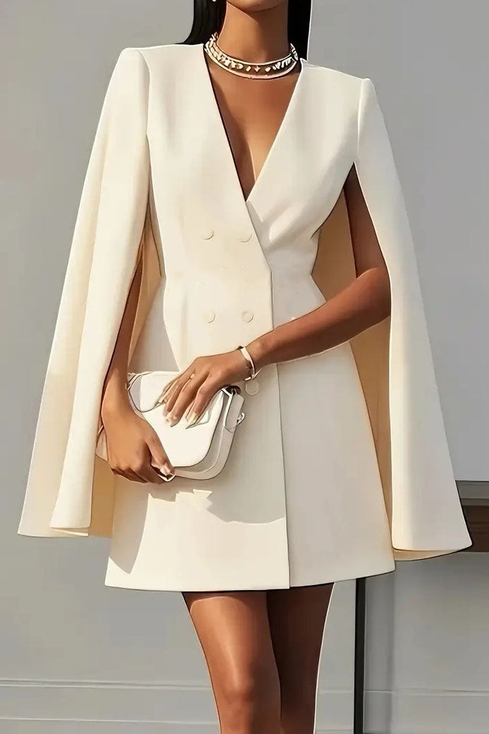Cape Sleeve V-Neck Blazer Dress Lavish Daily